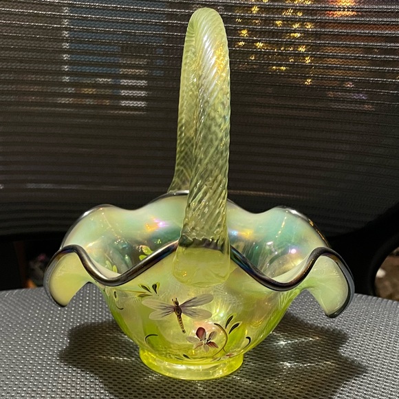 Fenton Other Vintage Fenton Glass Yellow Basket Hand Painted Poshmark